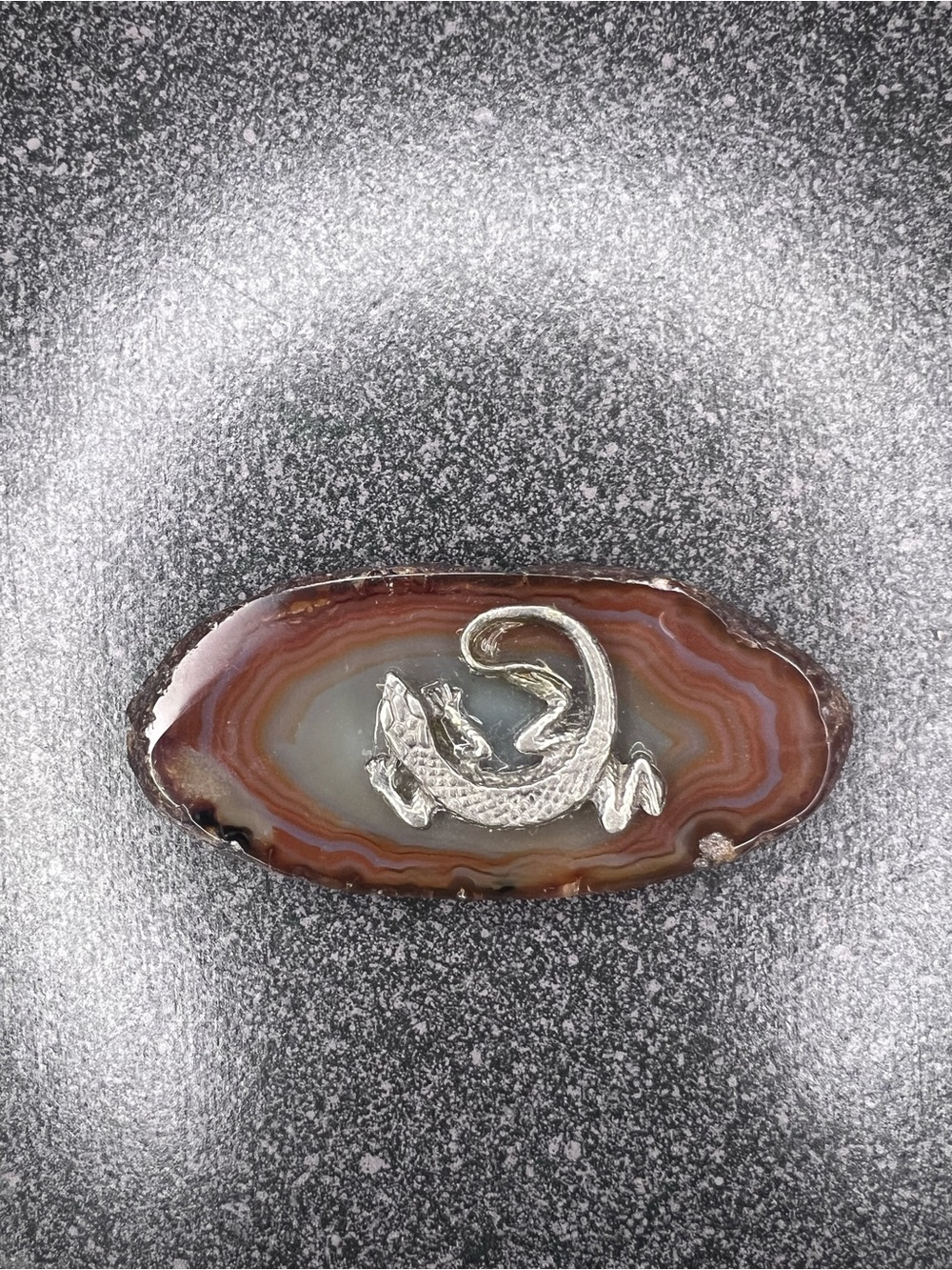 Silver Lizard Pewter Agate Reptile Magnet - Brown and Gray
